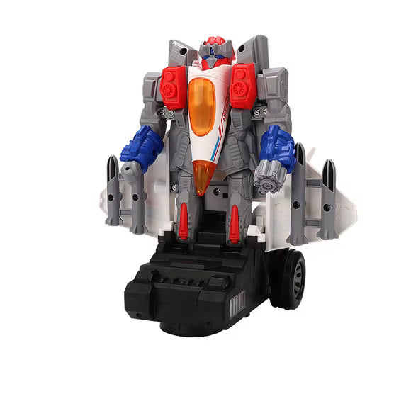 2-in-1 Transformer Jet Robot Toy for Kids – Auto Deformation, Lights, Music & Rotating Stunt