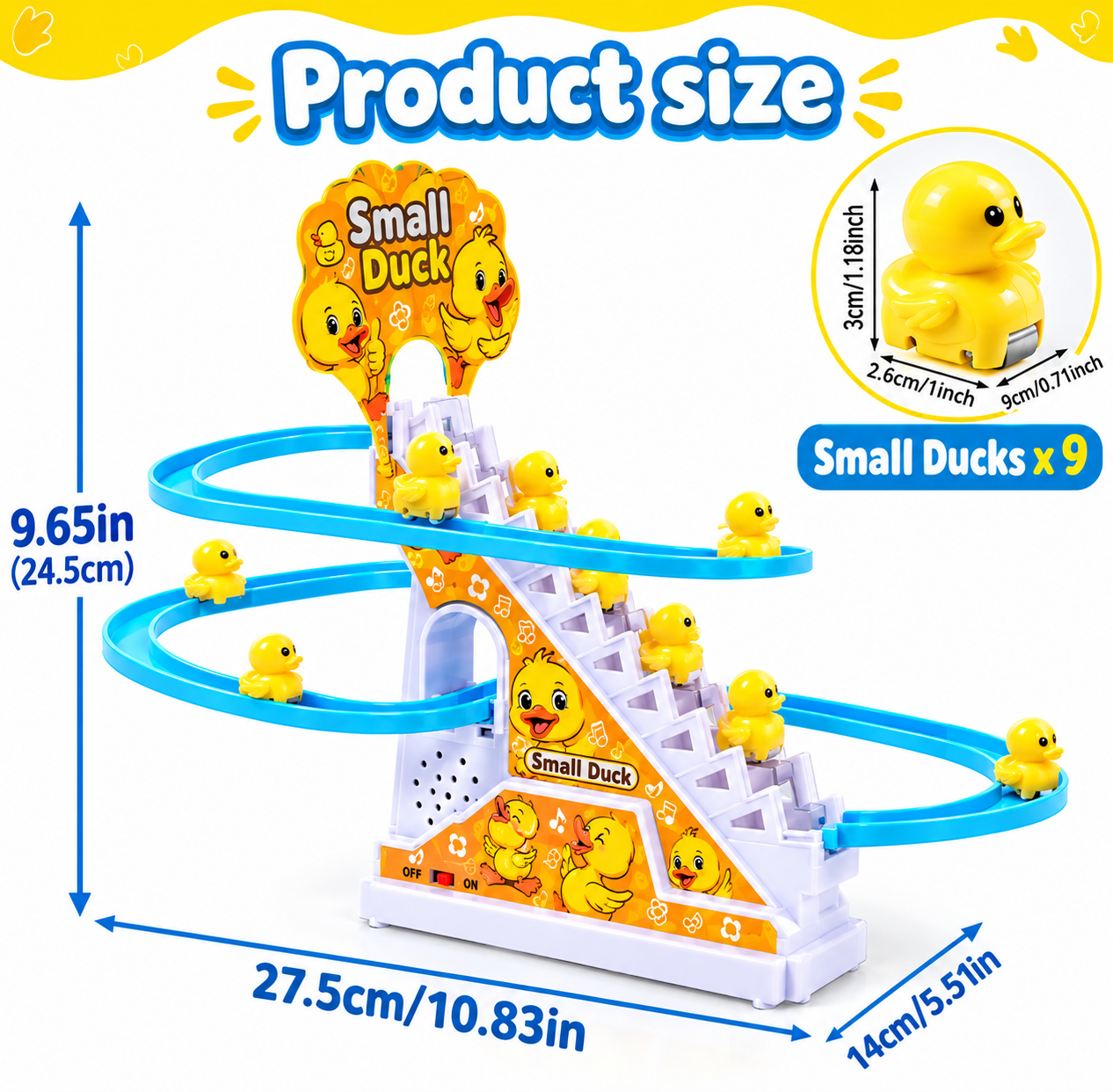 Electric Little Yellow Duck Track Slide Toy | 9 Cute Ducklings with Lights & Music | Automatic Duck Stair Climbing Slide Playset | Interactive Toddler Toy & Fun Gift for Kids