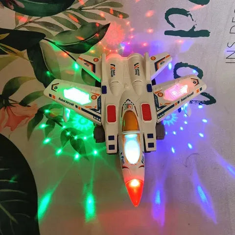 2-in-1 Transformer Jet Robot Toy for Kids – Auto Deformation, Lights, Music & Rotating Stunt