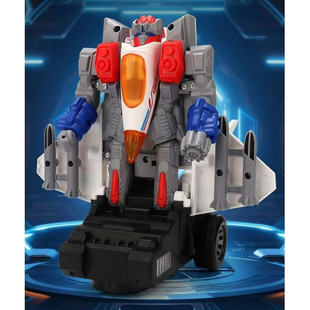 2-in-1 Transformer Jet Robot Toy for Kids – Auto Deformation, Lights, Music & Rotating Stunt