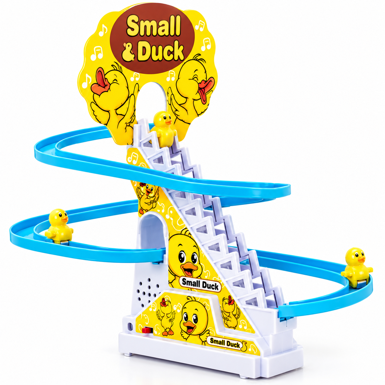 Electric Little Yellow Duck Track Slide Toy | 9 Cute Ducklings with Lights & Music | Automatic Duck Stair Climbing Slide Playset | Interactive Toddler Toy & Fun Gift for Kids