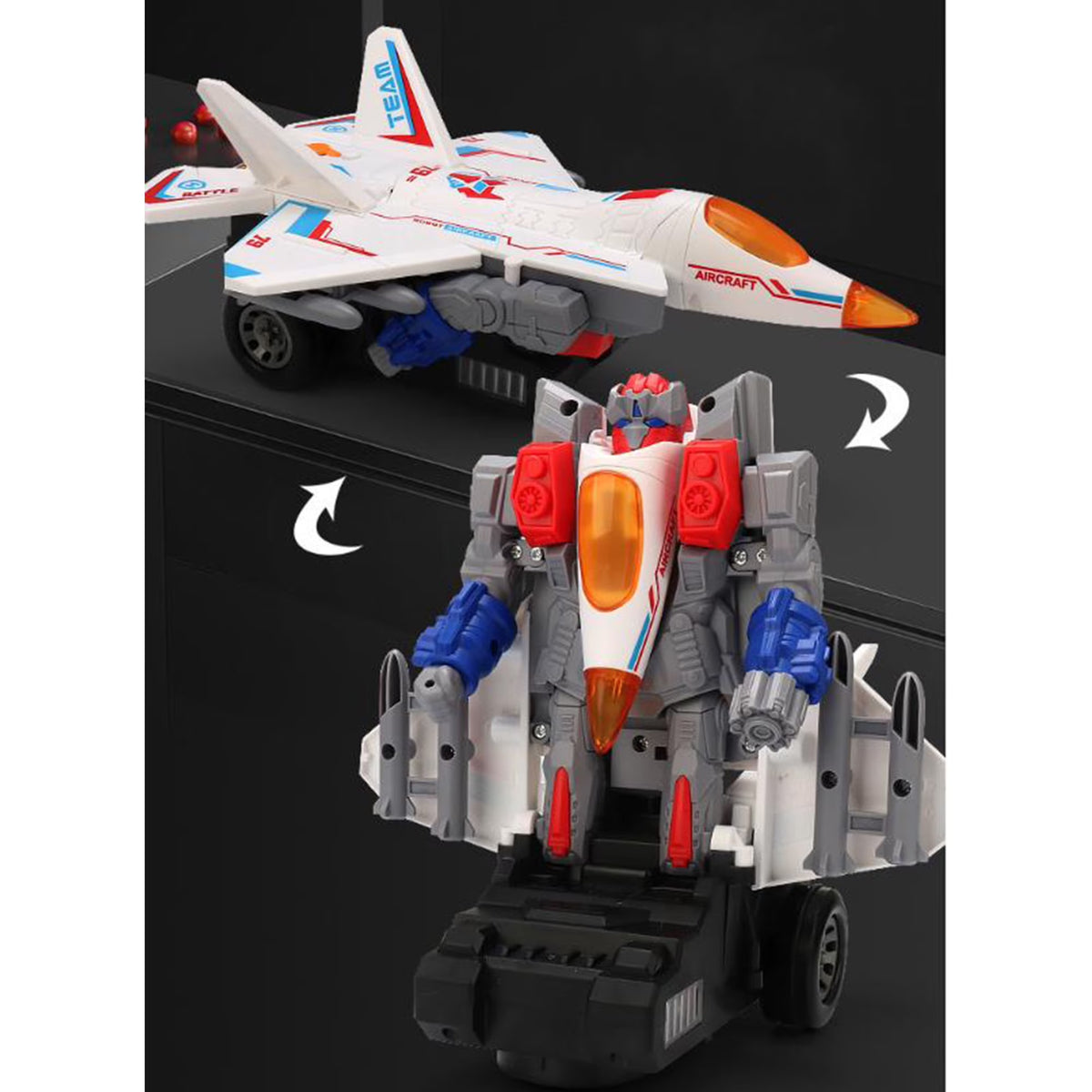2-in-1 Transformer Jet Robot Toy for Kids – Auto Deformation, Lights, Music & Rotating Stunt