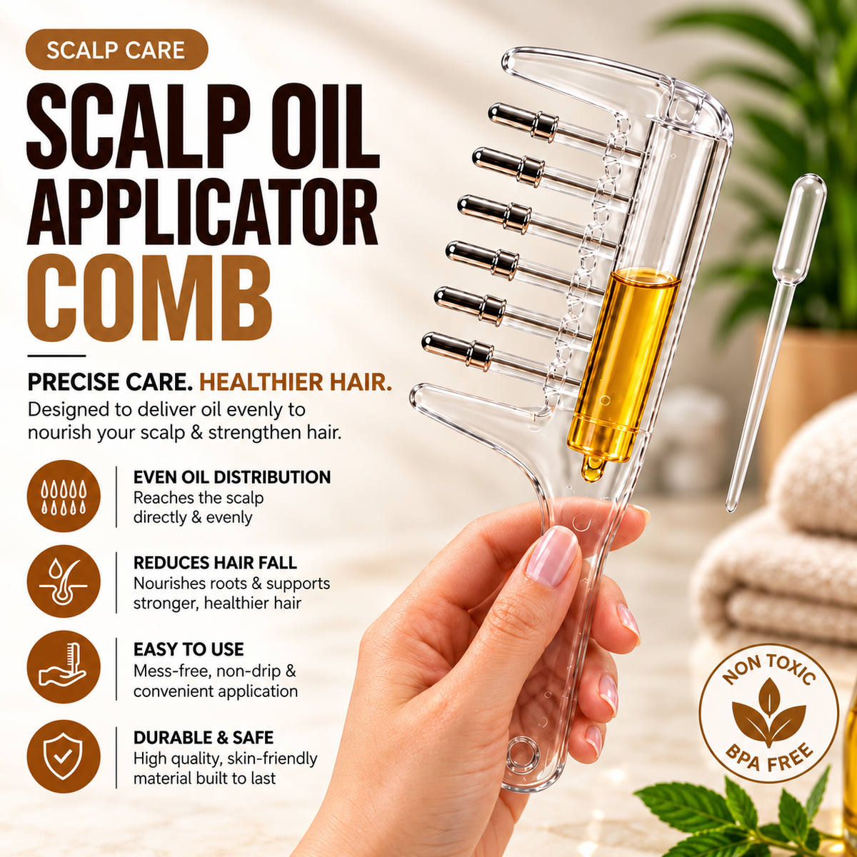 Scalp Oil Applicator Comb – Precision Hair Oiling Comb