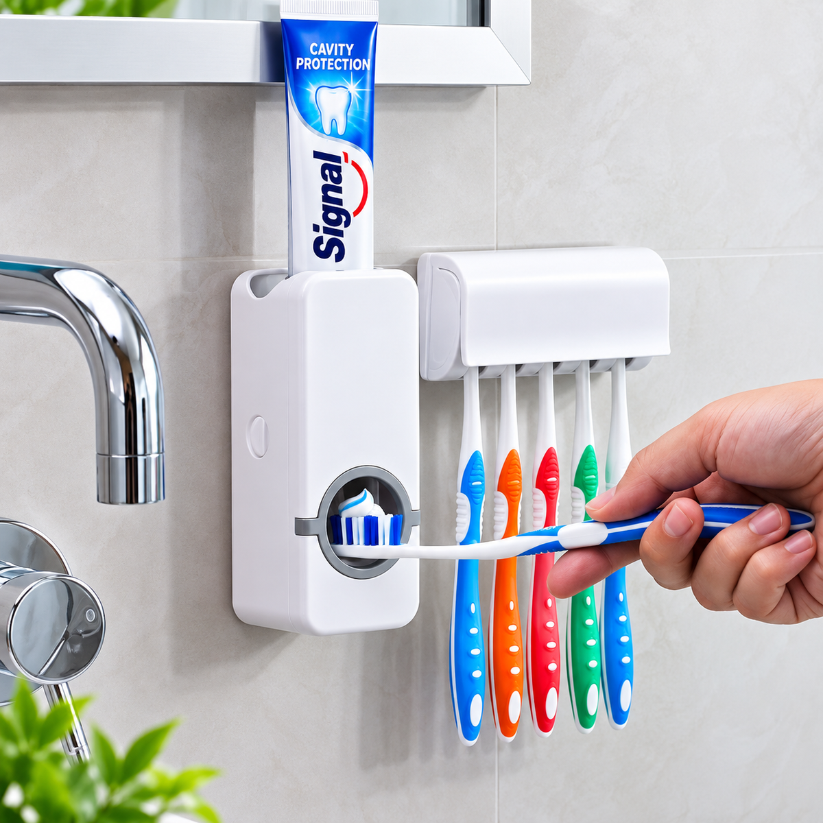 Automatic Toothpaste Dispenser With Toothbrush Holder