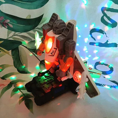 2-in-1 Transformer Jet Robot Toy for Kids – Auto Deformation, Lights, Music & Rotating Stunt